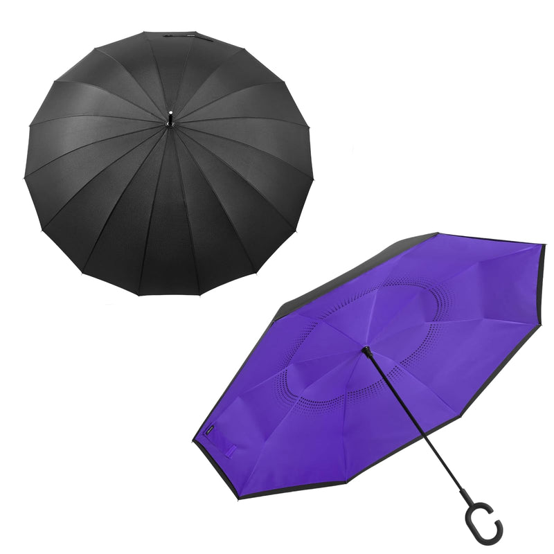G4Free 54 Inch Large Windproof Umbrella Auto Open Classic Wooden J Handle 62 Inch Large Inverted Reverse Umbrella with C-Shaped Handle for Men Women