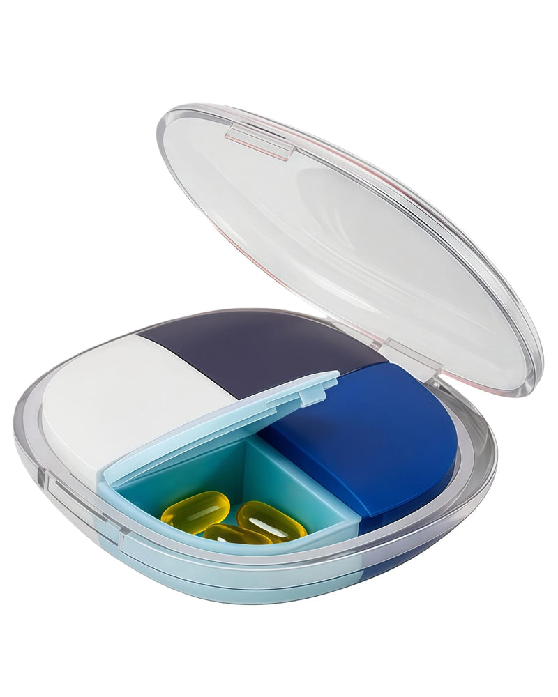 Portable Pill Organizer, Small Pill Case with Pocket 4 Compartments, Travel Pill Box, Pill Container to Hold Vitamin, Fish Oil, Supplement or Jewelry (Blue, 4 Case) Blue