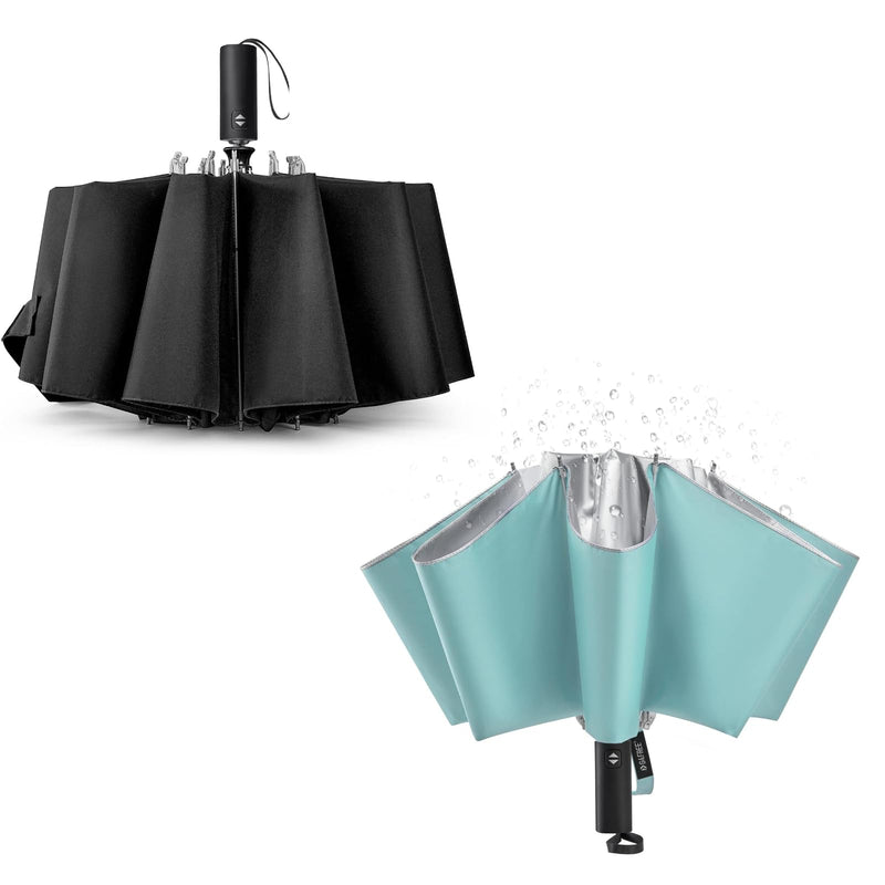 G4Free Inverted Windproof Umbrella-54 Inch Large Canopy for Rain & Sun (Black+Lake Blue)