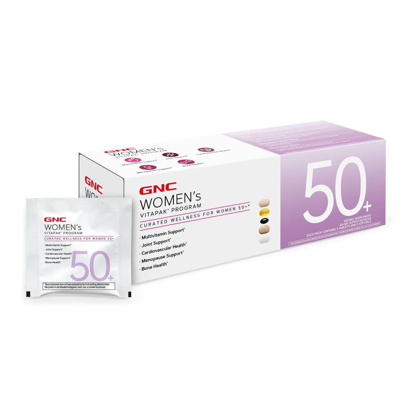 GNC Women's 50+ Vitapak, 5-in-1 Multivitamin Pack, 30 Servings | Supports Healthy Hormones with Soy Isoflavones, Energy and Immunity with Iron, Biotin, and Zinc, Plus CoQ10 for Heart Health