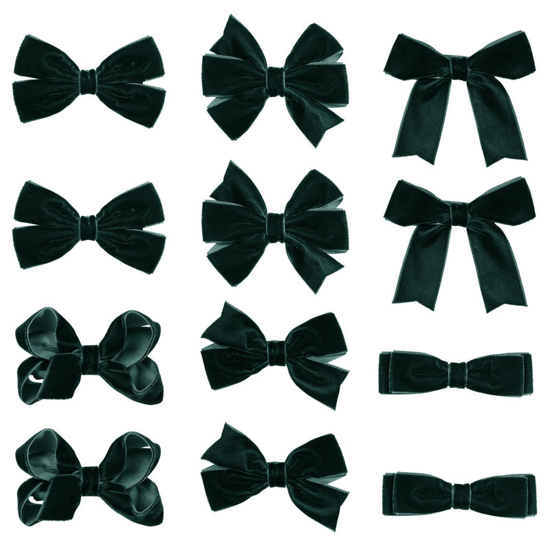 Christmas Dark Green Velvet Ribbon Hair Bow Clips 3" Cute Fall Dress Bow Alligator Barrettes for Toddler Teen Baby Girls Kids Holiday Party Decor Accessories Xmas Gift Set of 12