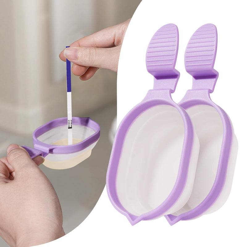 Foldable Urine Collection Cup with Test Rest Slot | Reusable pee cup for ovulation & pregnancy tests. Non-slip handle, portable & collapsible for home fertility testing. Purple