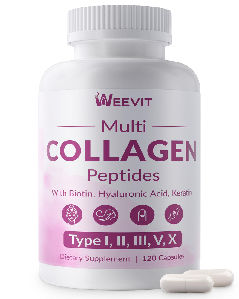WEEVIT Collagen Peptides for Women, 1500mg Hydrolyzed Collagen Capsules | Type I, II, III, V, X with Biotin, Hyaluronic Acid, Keratin, Vitamin C