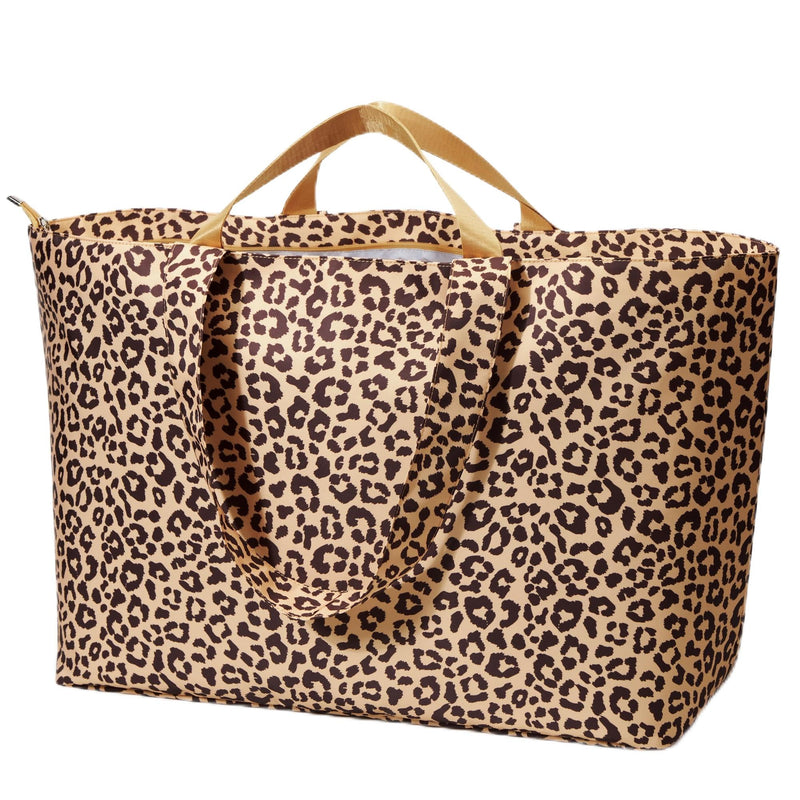 KALIDI 60L Extra Large Beach Tote Oversized Bag Zipper Utility Weekender | Anti Splash Huge Foldable Lightweight Duffle Carrier for Vacation Travel Shopping Reusable Grocery Organize Leopard