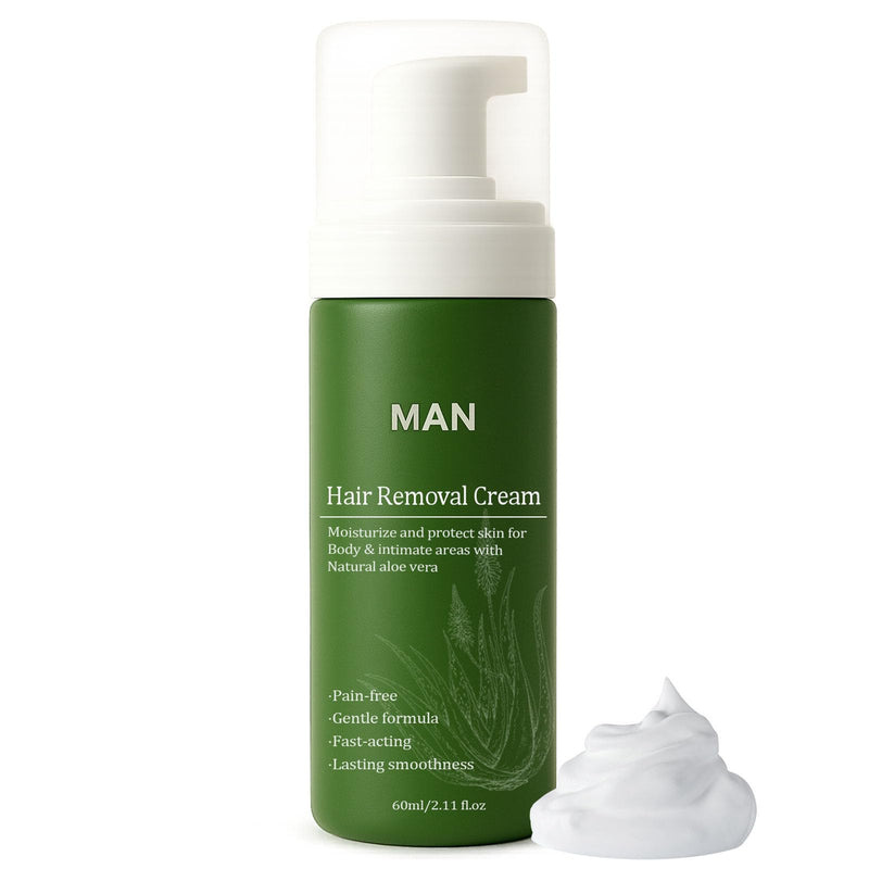 Man Hair Removal Cream, Hair Removal Cream for Men, Natural Aloe Vera Quick Gentle Fast-Acting Hair Remover Mousse for Face Body & Intimate, Moisturizing Nourishing Non-sticky (1) 1