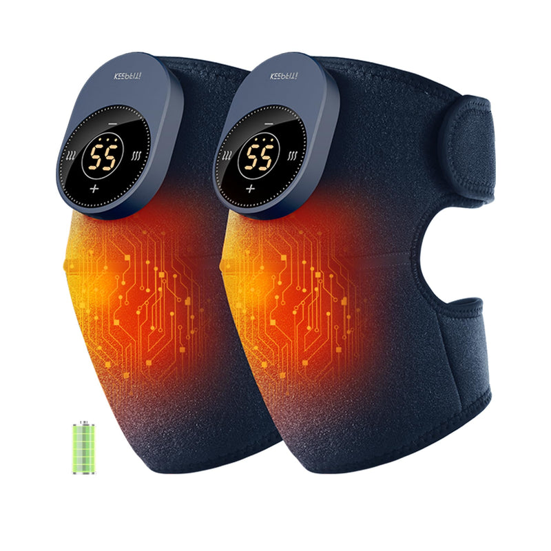 Cordless Knee Massager with Heat Vibration for Pain Relief MAXwarm 3.0[2025 Upgraded]-Electric Heated Knee Brace with 3 Heat Levels and 3 Massage Mode, Gifts for Men Women(Blue, 2-Pack) 2Pack