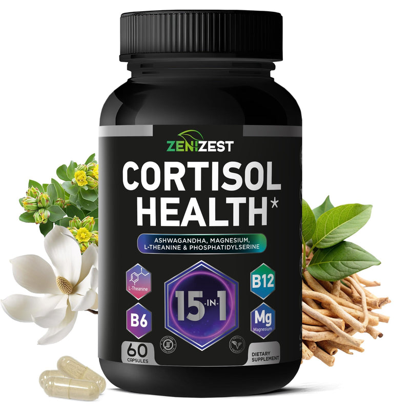 [Australia] - Cortisol Detox Supplement for Women Men - Control & Lower High Cortisol Level - Adrenal Health Balance Cleanse Sleep Stress Support - Magnesium Ashwagandha L-Theanine Cortisol Blocker Reducer 60 Count (Pack of 1) 