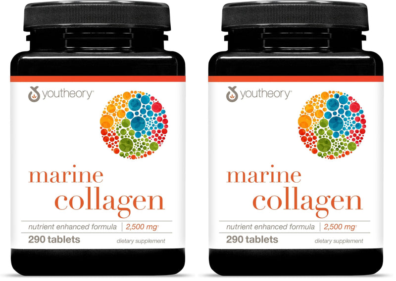 Youtheory Marine Collagen - 2,500 mg Hydrolyzed Collagen - Supports Skin* - Fish-Sourced Collagen - with Vitamin C, A, C, E, B6, B12 & More - Highly Digestible and Absorbable - 290 Tablets (Pack of 2) 290 Count (Pack of 2)