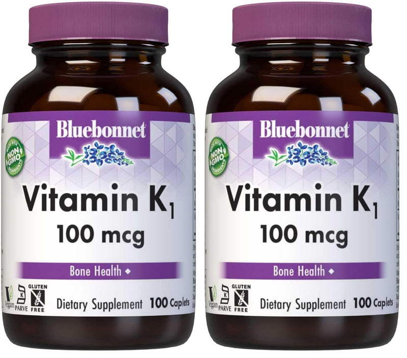 BlueBonnet Nutrition Vitamin K1 100 mcg, Caplets | Non-GMO, Vegan, Kosher Certified, Gluten-Free, Dairy-Free 100 Count (Pack of 2)