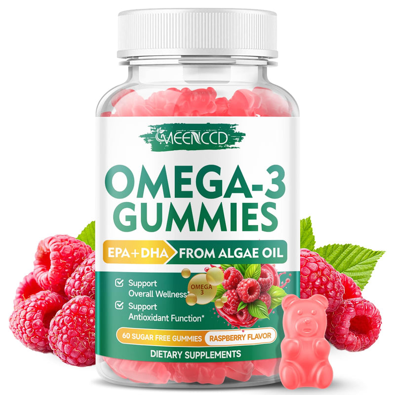 Vegan Omega-3 Gummies 1000mg, Omega 3 Fish Oil Alternative for Adults, Algae-Based DHA 600mg & EPA 300mg + Vitamins A, C, E, Zinc, Supports Overall Wellness, No Fish Taste, 60 Count 60 Count (Pack of 1)