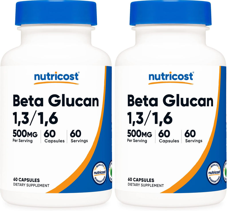 Nutricost Beta Glucan 500mg 1,3/1,6 D-Glucan, 60 Vegetarian Capsules - Gluten Free, Non-GMO (Pack of 2) 60 Count (Pack of 2)