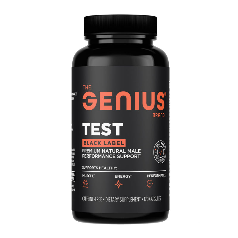 Genius Test Black Label Testosterone Supplement for Men, 120 Ct | Testosterone Support for Men with D-Aspartic Acid, Magnesium, Korean Red Ginseng and Vitamins for Energy