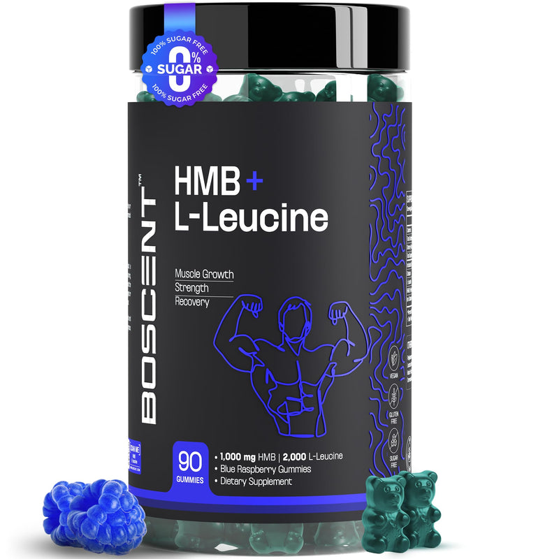 HMB and L-Leucine Gummies – 3000mg Muscle Support for Strength & Recovery | HMB Supplements for Men | Lean Muscle Growth Supplement | Vegan, Sugar Free | Blue Raspberry Flavor | 30 Servings