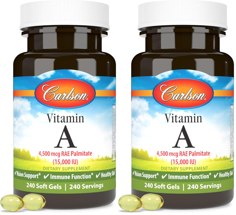 Carlson - Vitamin A, 15000 IU Palmitate (4500 mcg RAE), Vision Health & Healthy Skin, Immune Function, 240 Softgels (Pack of 2) 240 Count (Pack of 2)