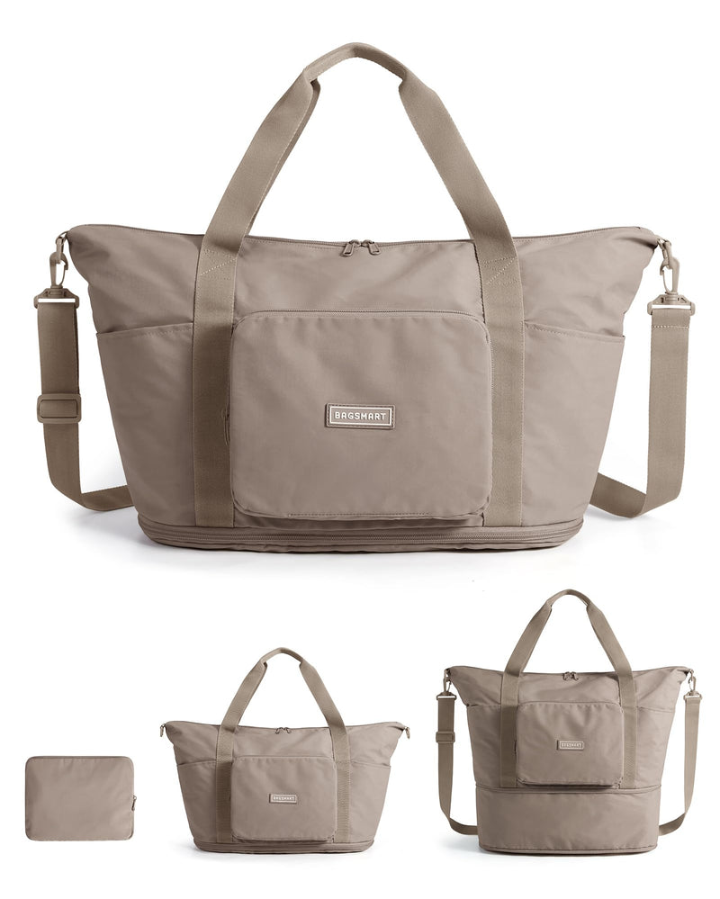 BAGSMART Foldable Travel Bag, 37L Expandable Personal Item Bag, Camel | Airline Approved Personal Carry-on Size, Fits Under-seat, Trolley Sleeve, Backup Bag for Travel, Vacation, Overnight