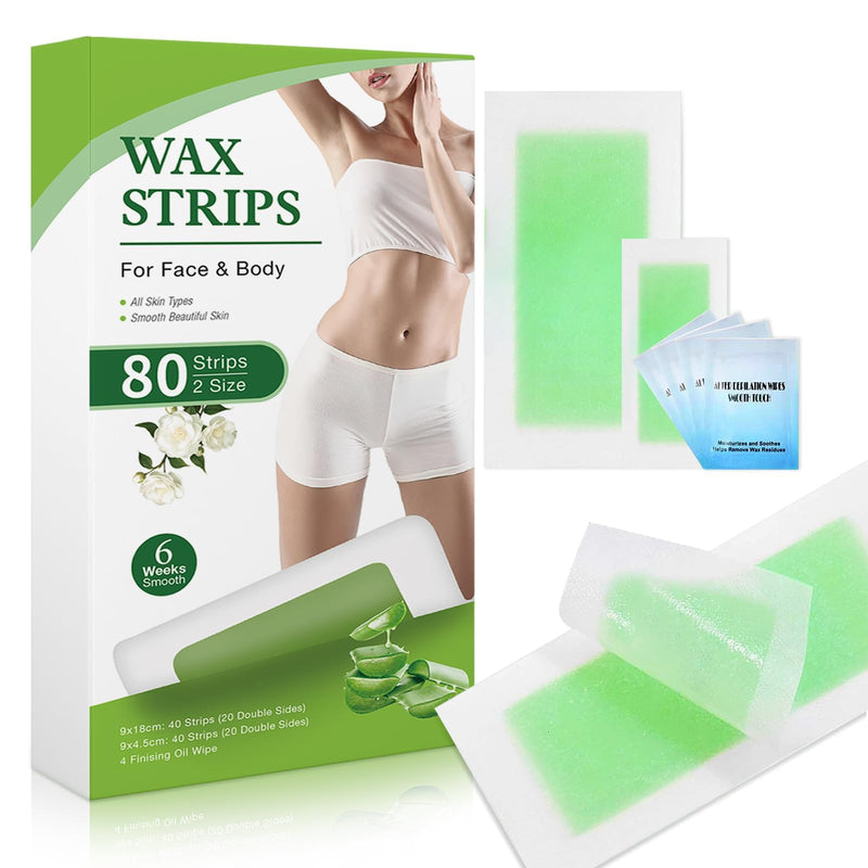 [Australia] - Facial Wax Strips For Hair Removal, Facial Hair Removal For Women, Waxing Kit For Women's Face, Bikini, ChestBody, Arms, Legs, Back, & Brazilian 80PCS Waxing Strips & 4 calming Oil Wipes 80PCS 1 Count (Pack of 80) 