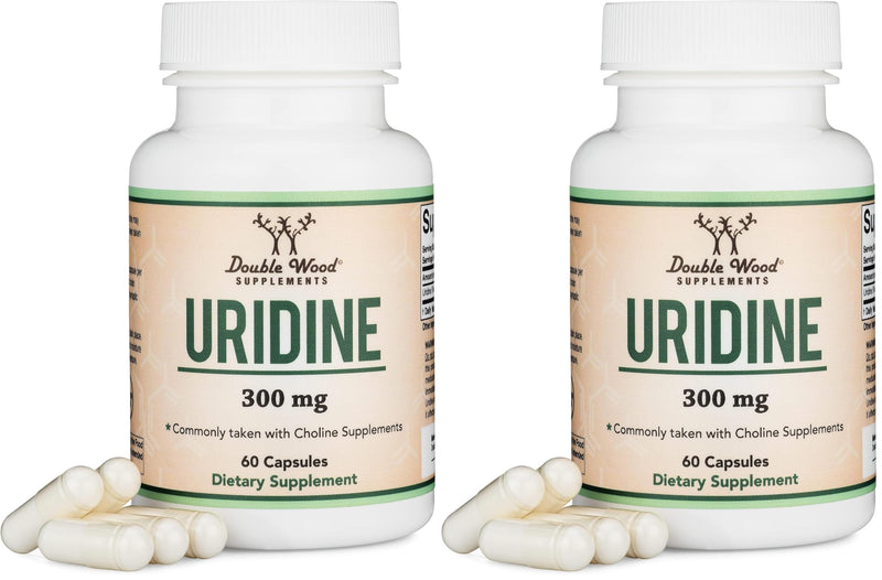 Uridine Monophosphate - Third Party Tested (Choline Enhancer, Beginner Nootropic) (300mg, 60 Capsules) Synergy with Alpha GPC Choline for Brain Health and Memory by Double Wood (Pack of 2) 60 Count (Pack of 2)