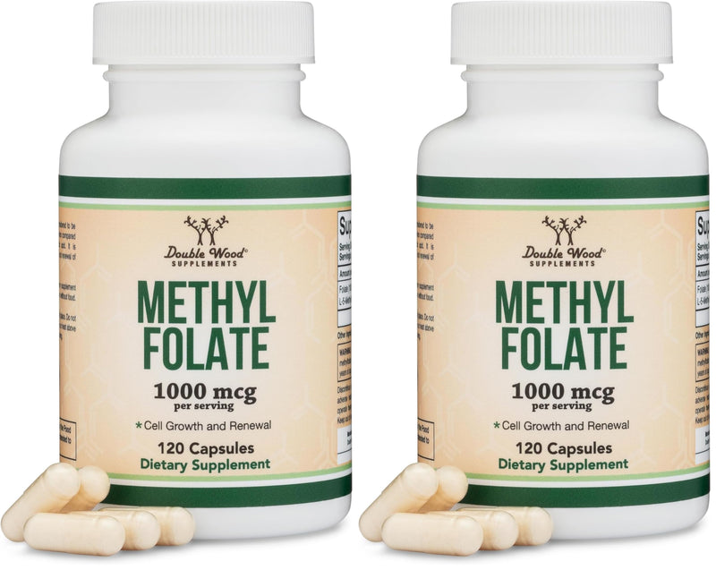 Methylfolate 1,000mcg, 120 Capsules (Third Party Tested Methyl Folate Supplement) Methylated Folate is a More Active Form of Folate Than Folic Acid (Non-GMO, Vegan Safe) by Double Wood (Pack of 2) 120 Count (Pack of 2)