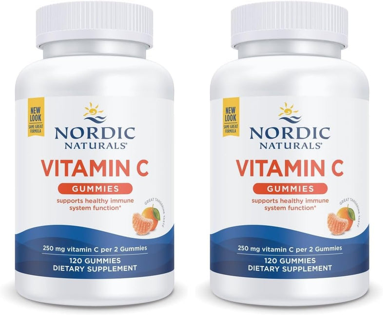 Nordic Naturals Vitamin C Gummies, Tart Tangerine - 120 Gummies - 250 mg Vitamin C - Immune Support, Antioxidant Protection, Child Growth & Development - Non-GMO, Vegan - 60 Servings (Pack of 2) 120 Count (Pack of 2)