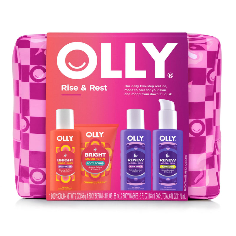 OLLY Rest & Rise Body Care Set - Day & Night Regimen - 2 Body 4 Count | Body Care Set Day & Night Regimen – With Vitamin D, Retinol, Botanicals & Vitamin C– Nourishing, Hydrating