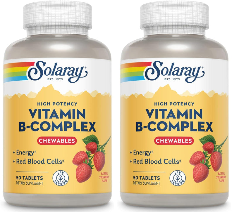 SOLARAY Vitamin B-Complex Chewables, Strawberry, Healthy Energy, Red Blood Cell, Stress & Metabolism Support, 50 Tablets (Pack of 2) 50 Count (Pack of 2)