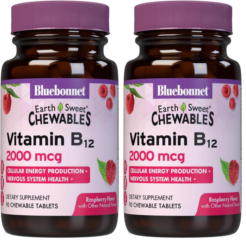 BlueBonnet Nutrition Earth Sweet Vitamin B12 2000 mcg, 90 Chewable Tablets | Vegan, Kosher Certified, Gluten-Free, Soy-Free, Dairy-Free 90 Count (Pack of 2)