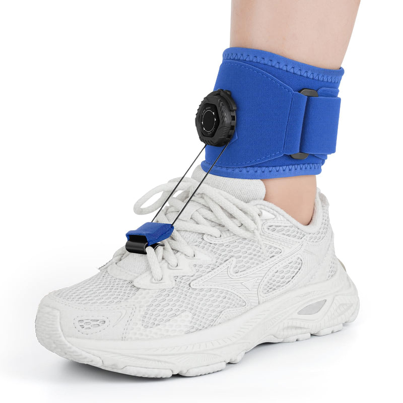 AFO Foot Drop Brace for Walking with Shoes, Upgraded Knob & Steel Wire, Longer Straps for Comfort, Adjustable Soft Walking Support for Dorsiflexion, Left/Right Foot for Women Men Blue (S/M) S/M