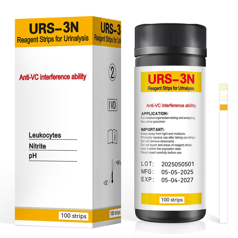 Urine Test Strips, 3-in-1 100 Strips UTI Test Strips, Urine Test Strips for Urinalysis Full Panel at Home, Urinalysis Test Strips for Leukocytes, Nitrite, pH for Women Men 1 Count (Pack of 100)