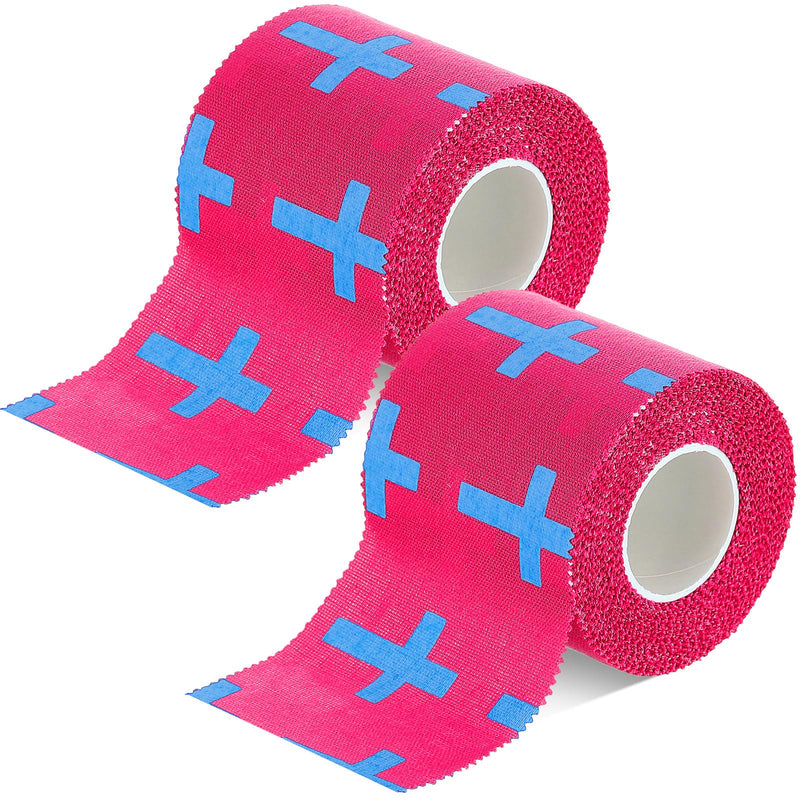 TrelaCo Wrist Tape Baseball Cross Athletic 2in x 23ft Cotton Cross Wrist Tape Serrated Edges for Fingers Ankles Injury Wrap, Football Baseball Hockey Soccer (2 Pcs,Rose Red) 2 Rose Red