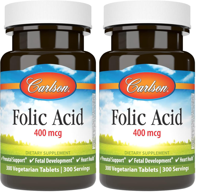 Carlson - Folic Acid, 400 mcg, Provides Important Prenatal Support, Fetal Development, 300 Tablets (Pack of 2) 300 Count (Pack of 2)