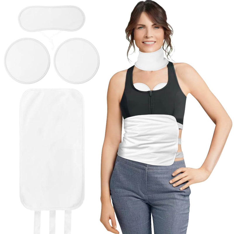 [Australia] - 4 Pcs Castor Oil Pack Wrap Organic Cotton for Stomach, Neck, Breast, Belly, Liver Detox, Reusable Castor Oil Compress and Pack Kit with with Six Adjustable Straps Raw White 