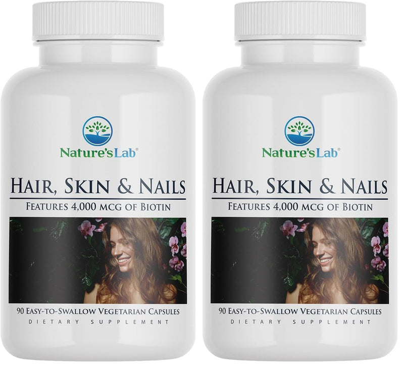 Nature's Lab Hair Skin and Nails - Biotin, BCAA, MSM, Vitamin Complex - 90 Ct (90 Day Supply) (Pack of 2) 90 Count (Pack of 2)
