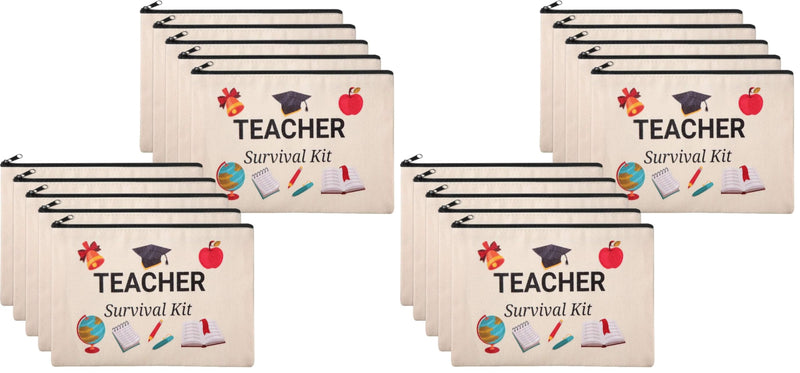 Frienda 10 Pcs Teacher Cosmetic Bags Canvas Zipper,7.87 x 5.71 Inches | Teacher Appreciation Makeup Pouches, Pencil Case for School Supplies, Travel Toiletry Organizer with Survival Kit Design 7.87 x 5.71 Inches (Pack of 2)