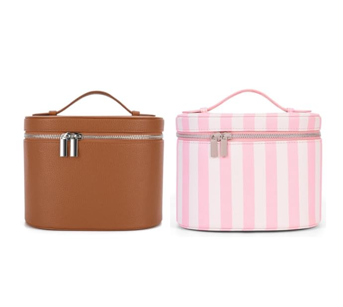 YFGBCX Makeup Bag(Brown)+Makeup Bag(Pink Stripe)
