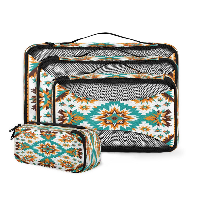 Packing Cubes for Travel Accessories with Double Zipper and Mesh Top 4 Piece Waterproof Western Boho Aztec Suitcase Luggage Organizer Bags for Clothes Shoes Cosmetics