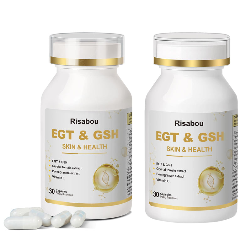 L-Ergothioneine with Iron Supplement for Women | Skin Care, Immune | Extract as Yeast, Crystal Tomato, Pomegranate, Holy Blackberry and Inositol, Elastin, Vitamin E Cognitive Support | 60 Caps 2 Bottles