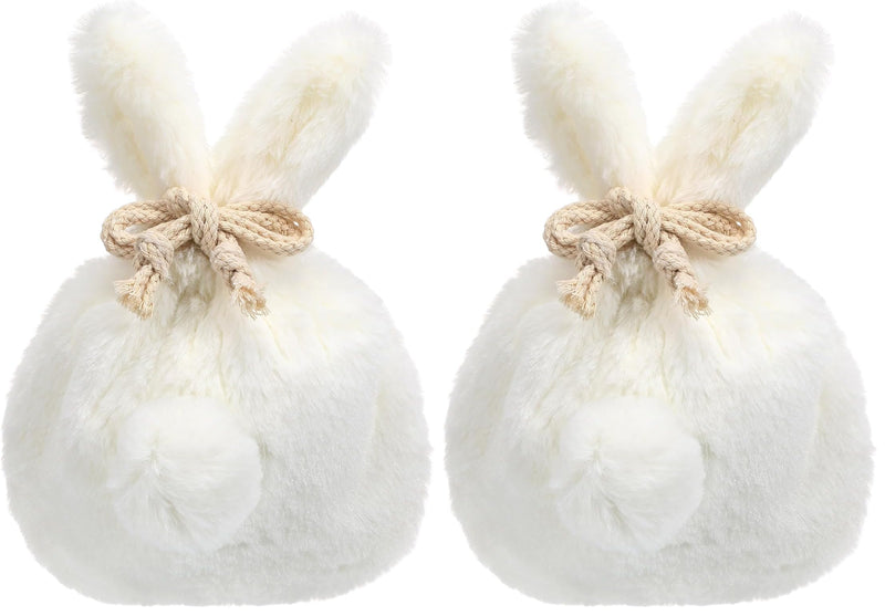 Lurrose Bunny Bags, Drawstring Bag for Makeup, Cute Fluffy Plush Bunny Storage Bags with Drawstring (Pack of 2) Full Size (Pack of 2)
