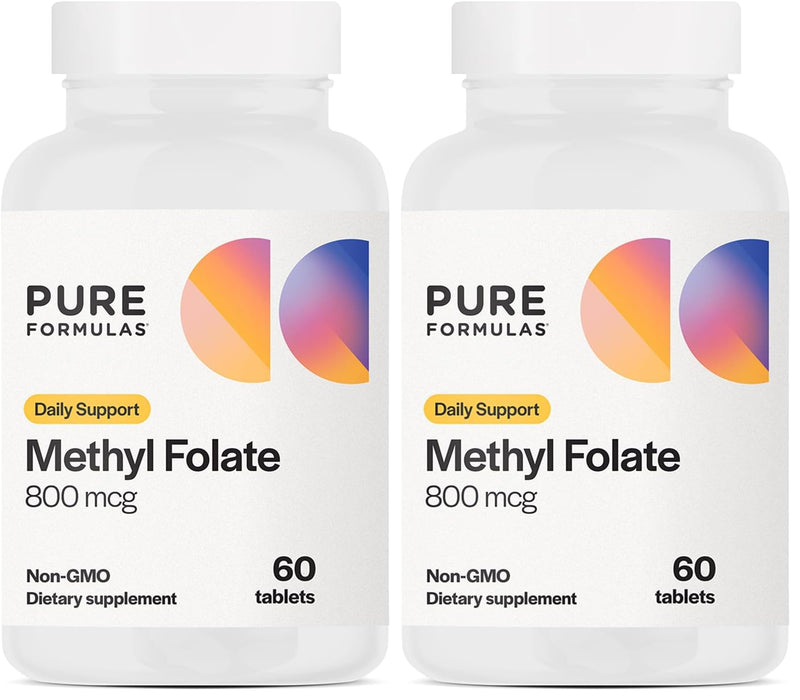 PureFormulas Methylfolate 800 mcg – Active B9 (5-MTHF) for Cardiovascular, Nerve & Mood Health, Non-GMO Vegetarian Tablets, 60 Count (Pack of 2) 60 Count (Pack of 2)