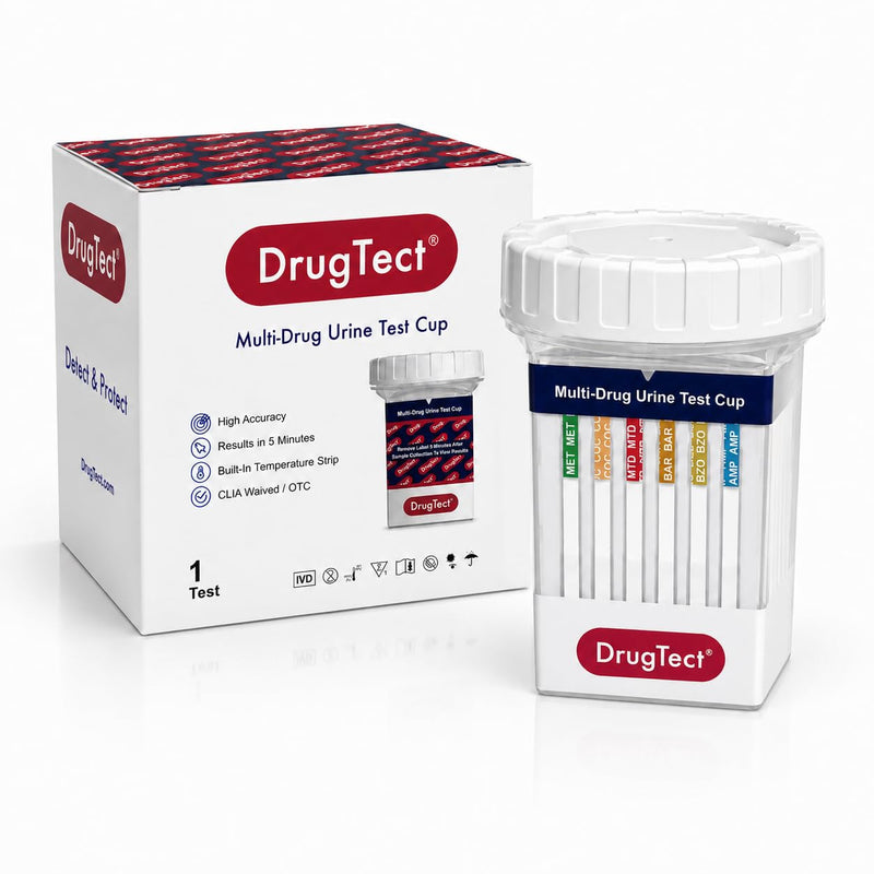 DrugTect 18 Panel Drug Test Cup - CLIA Waived Fentanyl - 1 Pack | Urine Drug Screening: 6-MAM, AMP, BAR, BUP, BZO, COC, EDDP, FYL, MDMA, MET, MOP, MTD, OXY, PCP, PPX, TCA, THC, TRA