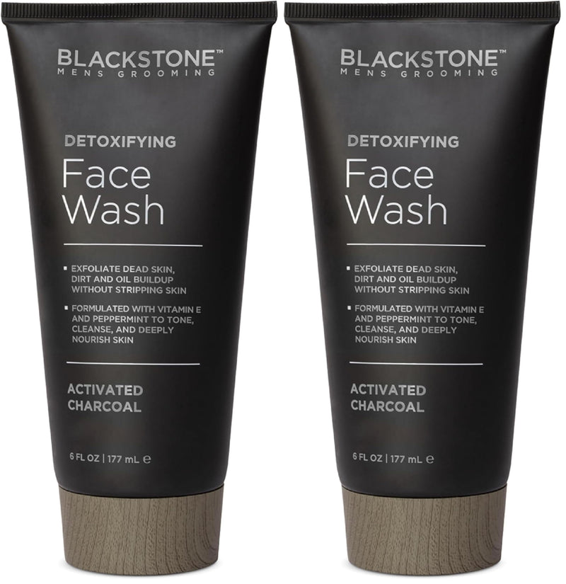 Blackstone Men's Grooming Detoxifying Face Wash with Vitamin E and Peppermint - Deep Cleansing & Exfoliating | Paraben & Cruelty Free | Made in USA - Activated Charcoal (6 Fl Oz) (Pack of 2) 6 Fl Oz (Pack of 2)