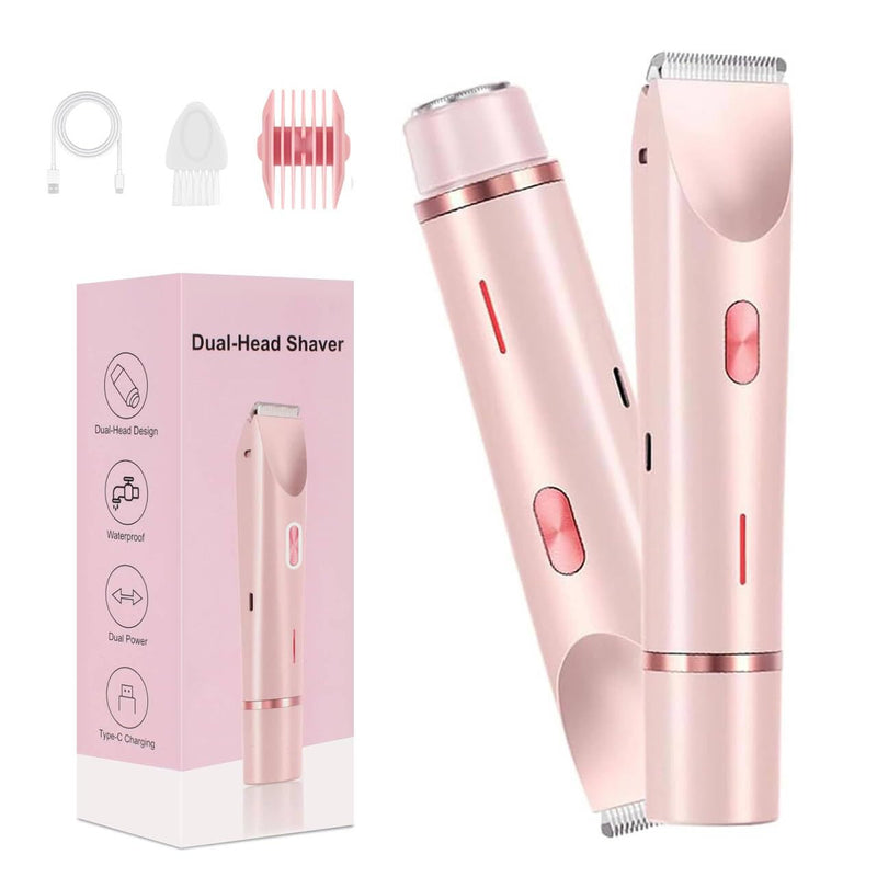 Bikini Trimmer for Women,Bikini Shaver 2 in 1 Electric Razors,Dual Head Shaver for Leg Arm Body Grooming Tool,Silky and Painless and Efficient Cleaning Pink