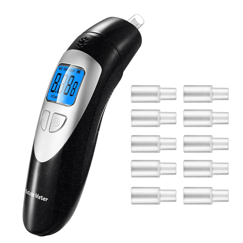 [Australia] - Ketone Breath Analyzer Professional Ketone Breath Meter Analyzer Portable Digital Breath Ketosis Meter, Ketosis Testing Kit with 10pc Mouthpieces Black 