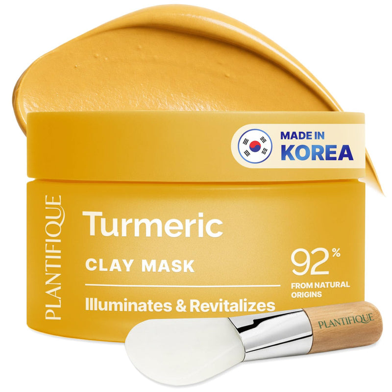 PLANTIFIQUE Korean Turmeric Clay Mask for Dark Spots - Calms, Refines Pores | Hydrating Face Masks with Vitamin C, Kaolin & Bentonite, Aloe Vera - Mascarilla de Arcilla, Includes Spatula, 3.88oz