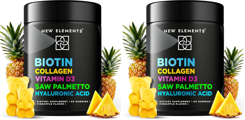 Biotin Gummies with Collagen Vitamin D3 Saw Palmetto & Hyaluronic Acid for Hair Skin and Nails, Hair Growth Supplement for Men & Women | Non-GMO | Gluten-Free | Natural Pineapple Flavor (Pack of 2) 60 Count (Pack of 2)