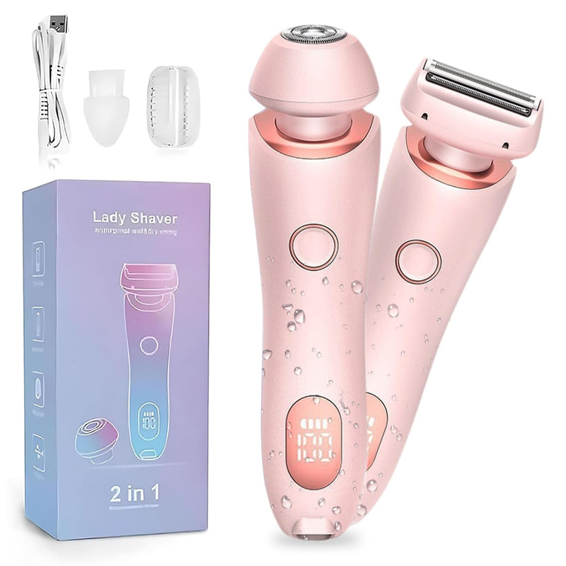 [Australia] - Livora Electric Shaver for Women,2 in 1 Wet & Dry Painless Hair Removal with 2 Removable Heads,Rechargeable Cordless Womens Razor for Bikini,Legs,Arms,Underarm Area,IPX7 Waterproof(Pink) Pink 