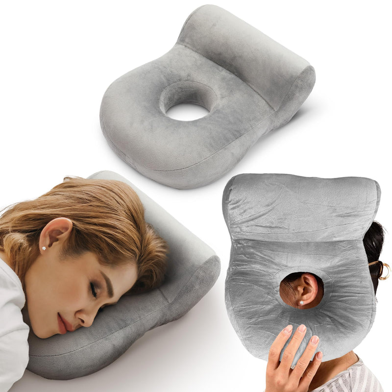 Cheer Collection Ear Pain Relief Desk Nap Pillow with Ear Hole Support — Ergonomic Side Sleeper Cushion for Office Naps, Portable Travel Pillow for Sleeping and Neck Support