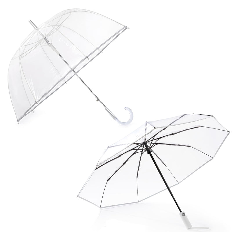 G4Free Clear Umbrella 42 inch foldable compact umbrella + 52 inch Bubble J Hook stick Umbrella