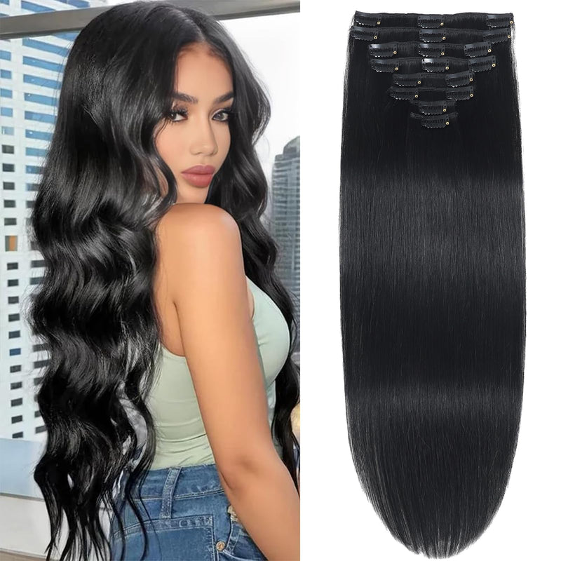 [Australia] - Clip in Hair Extensions Real Human Hair Clip in Extensions for Women Seamless Invisible Jet Black Natural Remy 100% Human Clips ins Extension 8pcs Double Weft 20 inch 3.7oz/105g 20 Inch-105g #1 Jet Black 