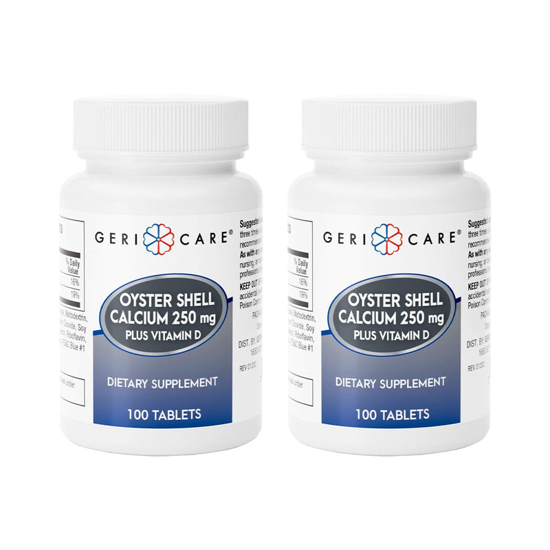 GeriCare Oyster Shell Calcium 250mg, Vitamin D 125IU Tablets, Bone Health Nutritional Supplement, 100 Count (Pack of 2) 100 Count (Pack of 2)