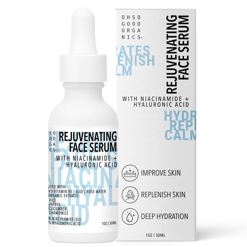 Rejuvenating Niacinamide and Hyaluronic Acid Serum for Face, Hyaluronic Acid Moisturizer and Body Serum, Infused with Pro-Vitamin B5, Aloe and Rose Water
